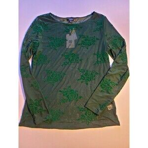 Maurice's Studio Y NWT Women's Medium Green Floral Flocked Mesh Long Sleeve Top